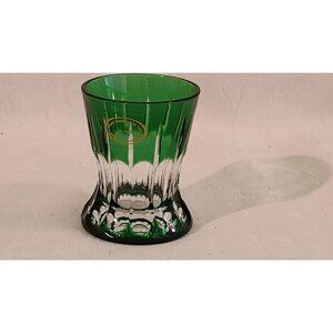 Vintage Emerald Green Cased Cut to Clear Crystal Shot Glass Hungary